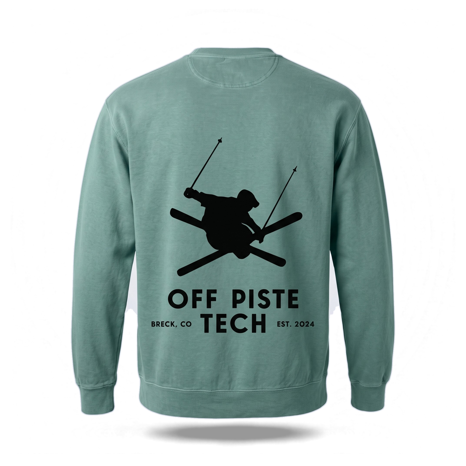 Off Piste Back Graphic Ski Crewneck Sweatshirt in Light Green, back view