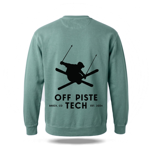 Off Piste Back Graphic Ski Crewneck Sweatshirt in Light Green, back view