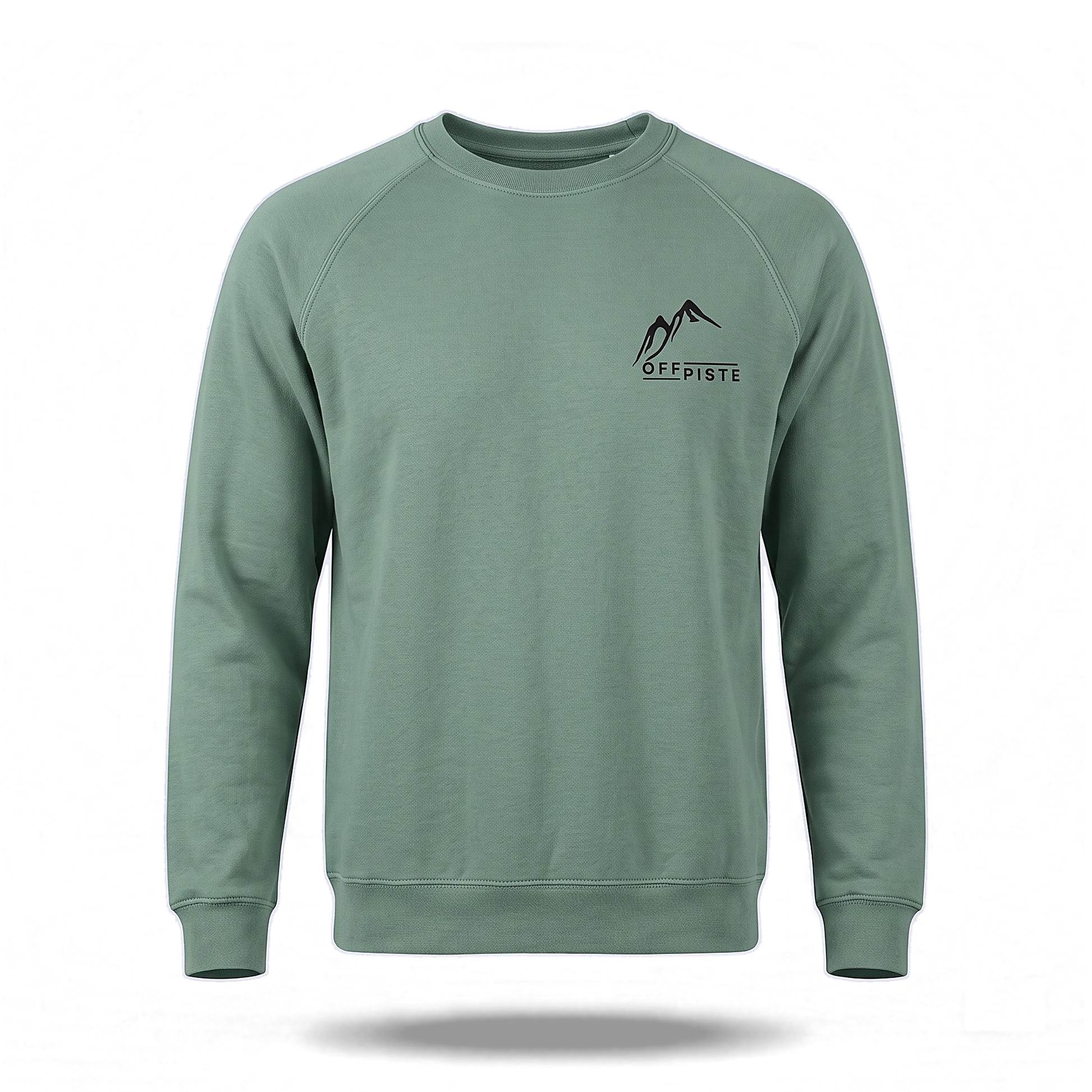 Off Piste Back Graphic Ski Crewneck Sweatshirt in Light Green, front view