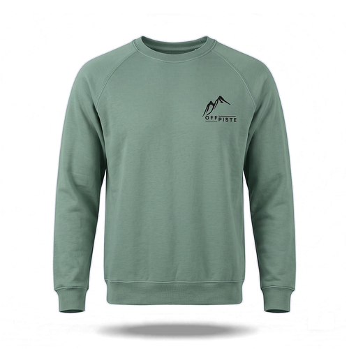 Off Piste Back Graphic Ski Crewneck Sweatshirt in Light Green, front view