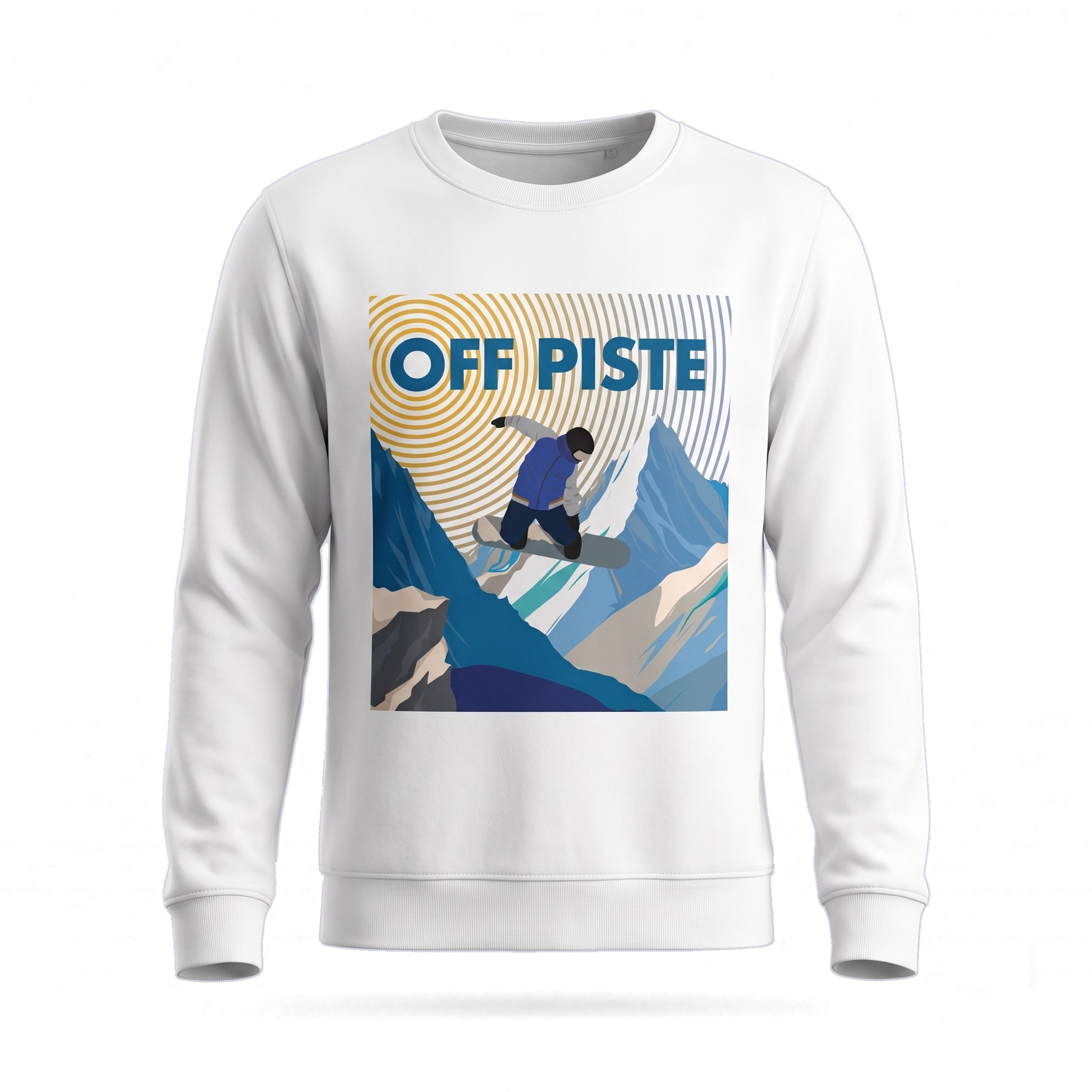 Off Piste Front Graphic Ski Crewneck Sweatshirt in White, front view