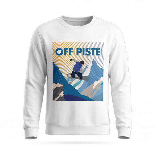 Off Piste Front Graphic Ski Crewneck Sweatshirt in White, front view