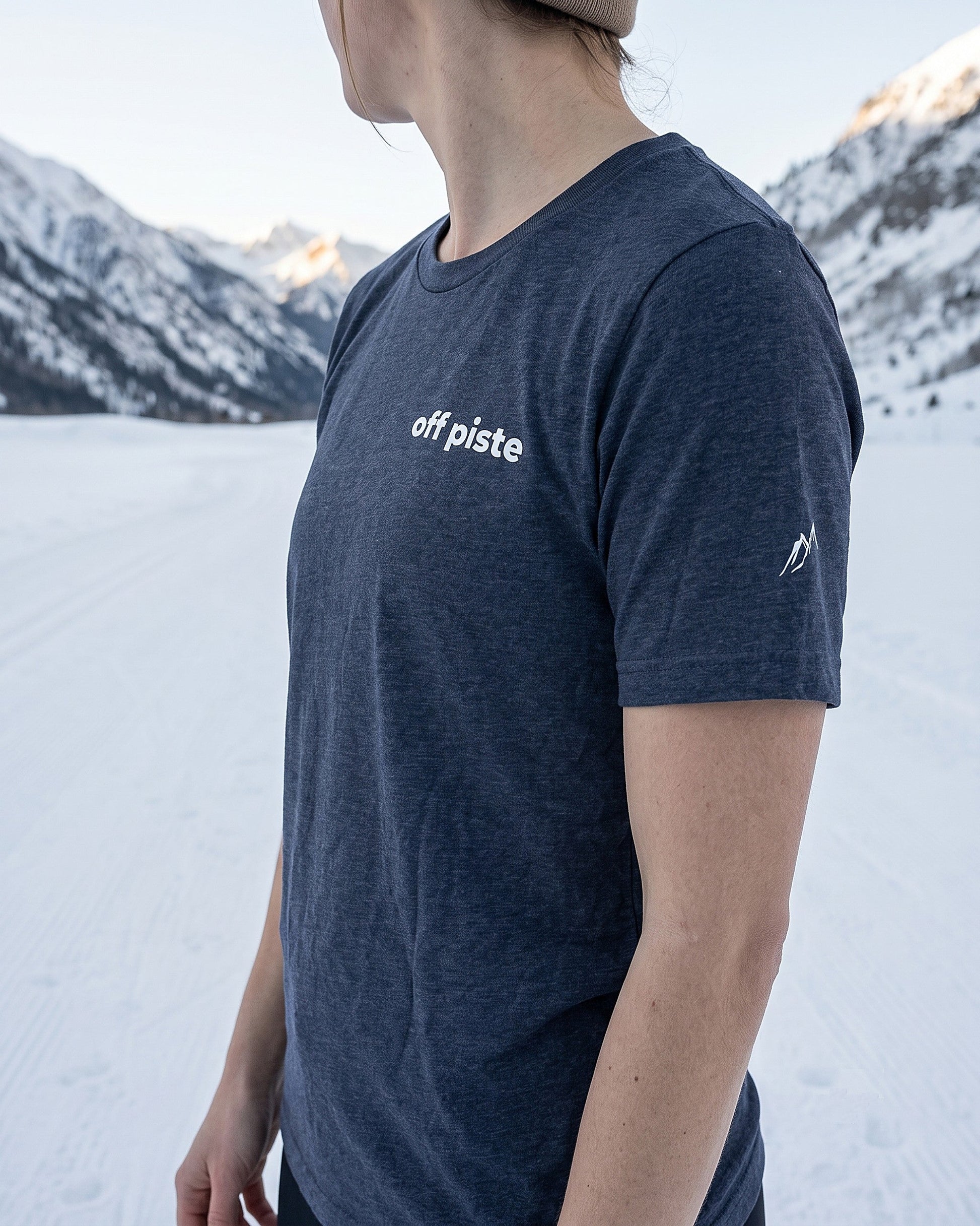 Off Piste Athletic Tee – Unisex All-Season T-Shirt in Navy, story view — Off Piste Alpine Tech collection