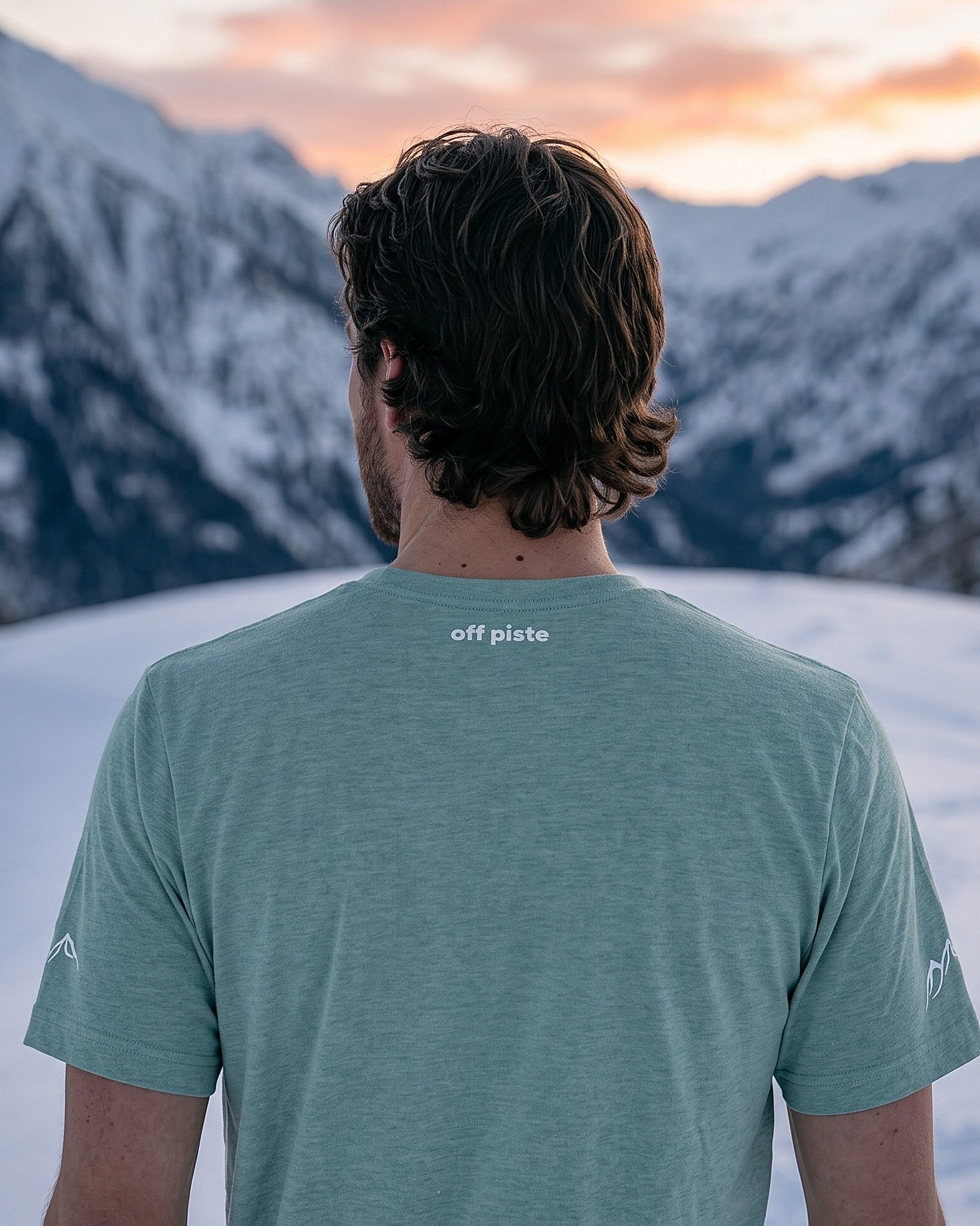 Off Piste Athletic Tee – Unisex All-Season T-Shirt in Seafoam, story view — Off Piste Alpine Tech collection