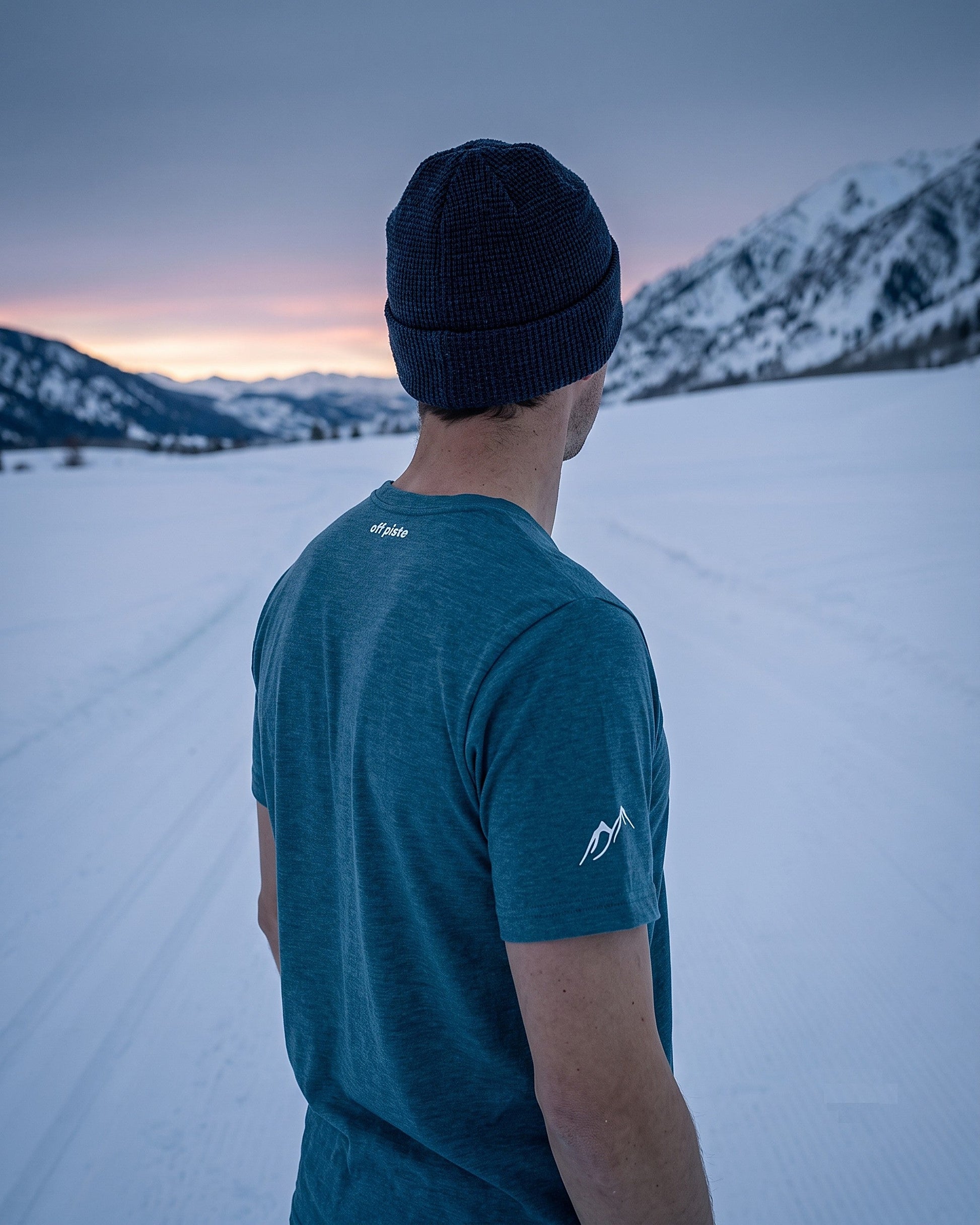 Off Piste Athletic Tee – Unisex All-Season T-Shirt in Teal, story view — Off Piste Alpine Tech collection