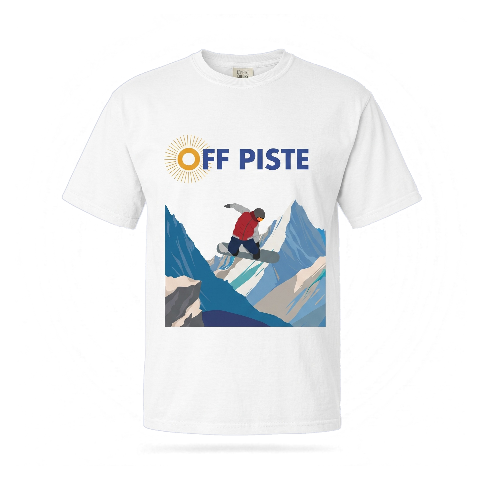 Off Piste Signature Heavyweight Garment-Dyed Graphic Tee in White, front view
