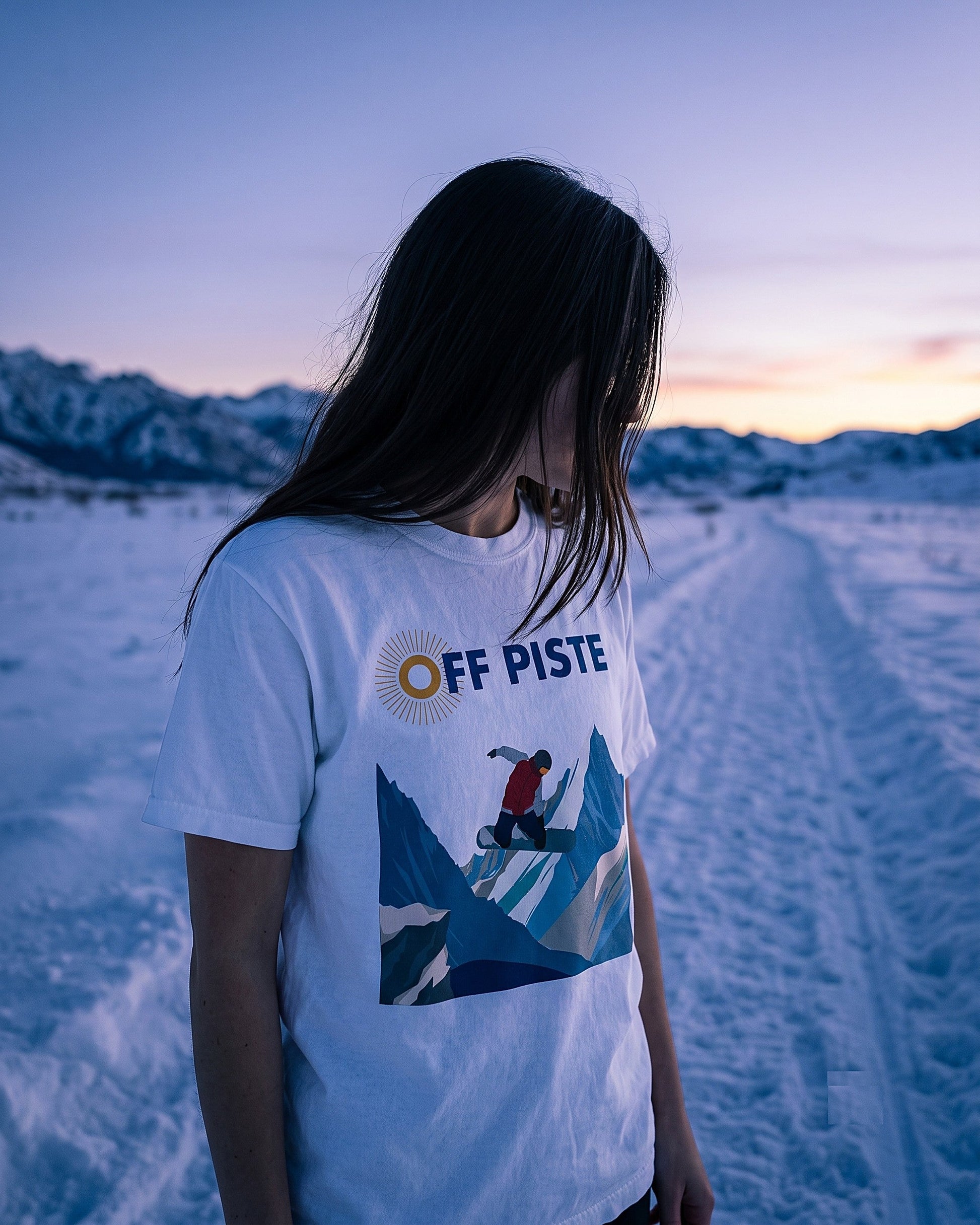 Off Piste Signature Heavyweight Garment-Dyed Graphic Tee in White, story view — Off Piste Alpine Tech collection