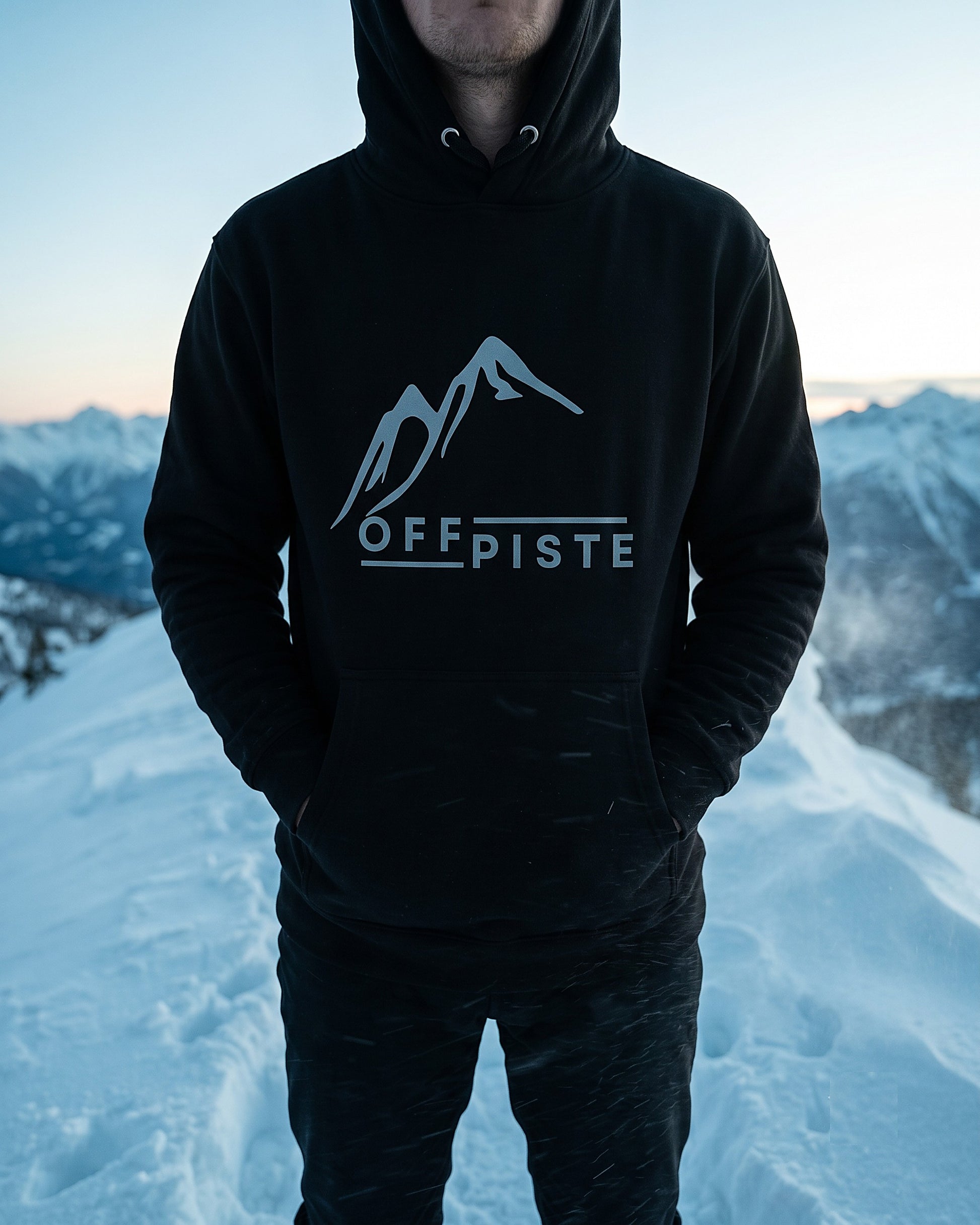 Off Piste Logo Ski Hoodie in Black, story view — Off Piste Alpine Tech collection